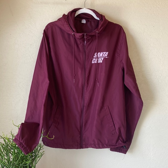 Santa Cruz Skateboards Jackets & Blazers - Santa Cruz burgundy zip windbreaker w hood
